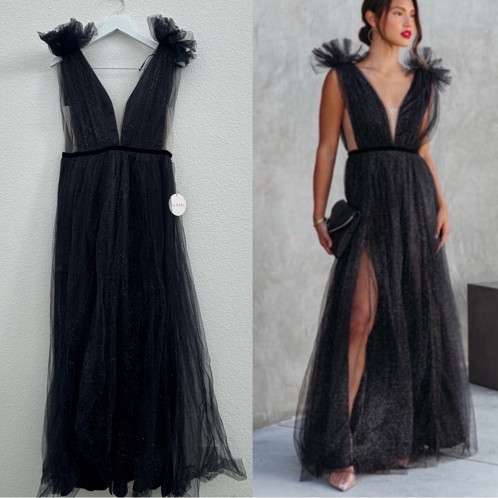 Black Tulle Glitter Party Dress – Sparkly Holiday/Event Dress (S)